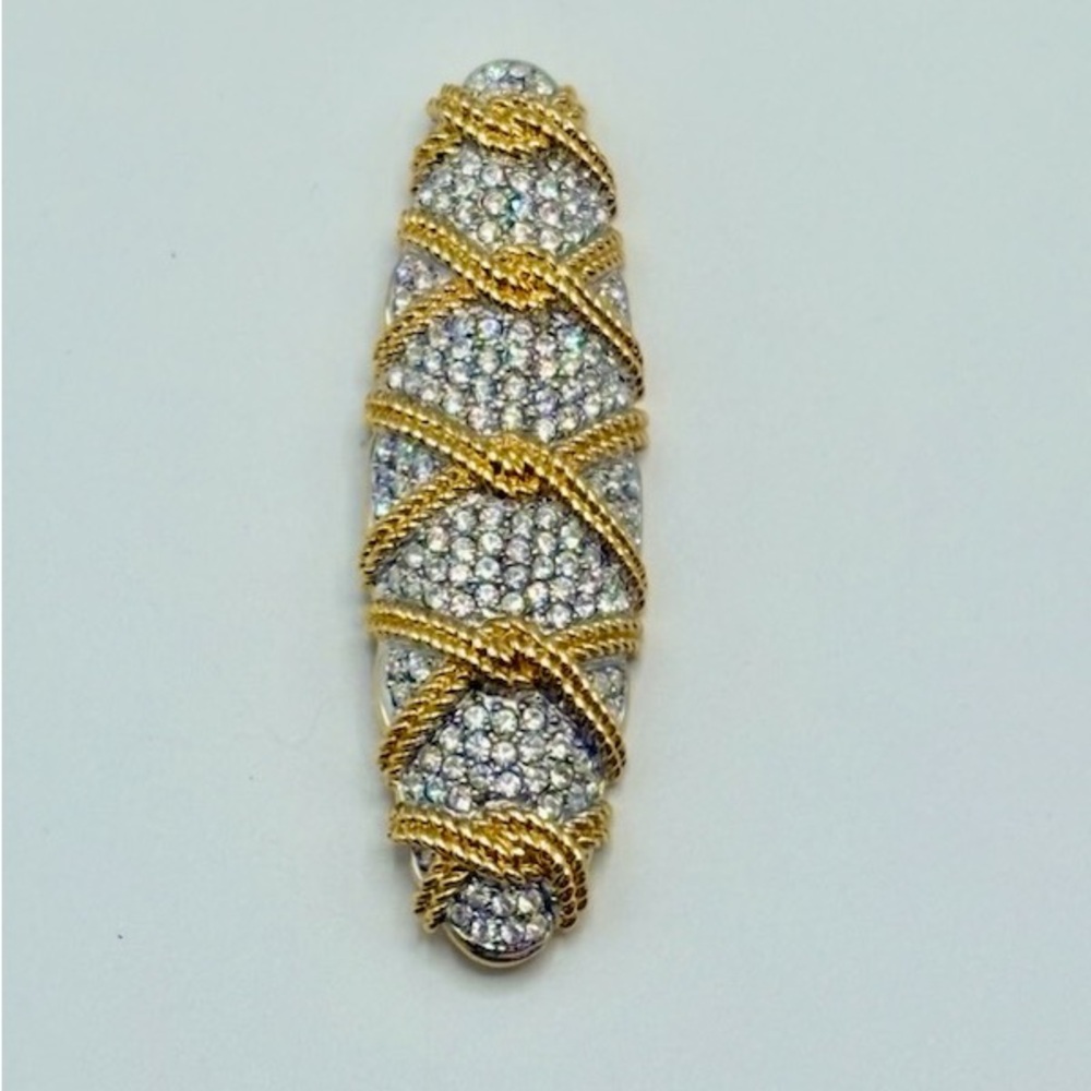 Swarovski Gold Tone Rope & Crystal Pavé Brooch – Vintage Statement Pin